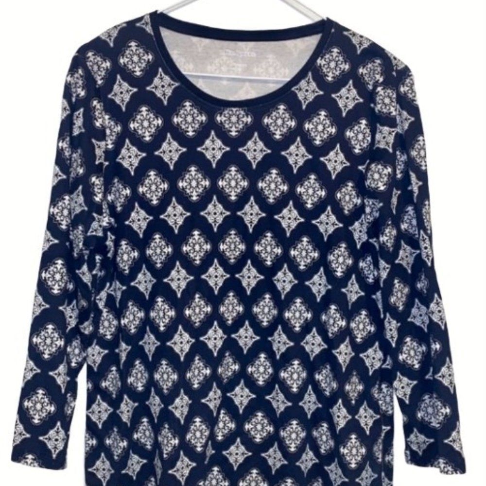 Kim Rogers Printed long sleeve navy top L